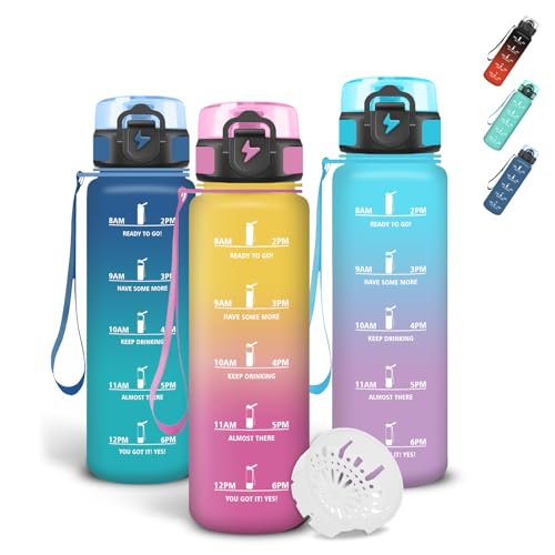 Grsta Childrens Water Bottle 500 ml with Filter and Lacing Secure Locking Leak-Proof Water Bottle with Time Marking for Hiking Bubbles Jogging