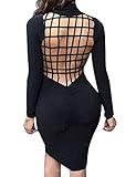 Allegrace Womens Sexy Back Mesh Cross Cut Stretch Bandage Party Evening Dresses