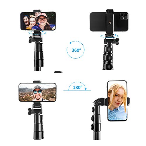 Selfie Stick Tripod, Ruittos 54” Extendable Phone Tripod Ring Light Stand Aluminum Alloy Portable Heavy Duty, with Bluetooth Wireless Remote Compatible with iPhone 12 11 X Androin Go Pro 360 Camera