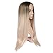 Lady Miranda Ombre Brown to Honey Wig Blonde High Density Heat Resistant Synthetic Hair Weave Full Wigs for Women (24
