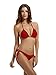 zeraca Women's Tie Side Bottom Triangle Bikini Swimsuits (M10, Dark Red)