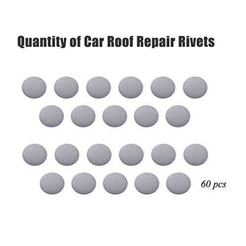 EZYKOO 60 pcs Car Roof Headliner Repair Button, Auto Roof Snap Rivets Retainer Design for Car Roof Flannelette Fixed, with Installation Tool and Fit All Cars(Grey Grid)