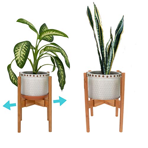 Houseables Plant Stand Adjustable, Indoor Plants Stands, 8″-12″, 1 Pk, Wooden, Bamboo Construction, Mid Century Modern Trivet, Outdoor, Free Standing Display, for Ceramic Flower Pot, House Fern