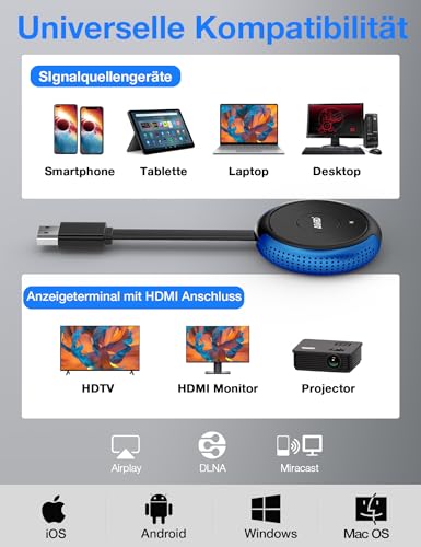 AIMIBO 4K 5G Wireless Display Adapter - True Plug & Play Movies, Shows & Live from Smartphone, Laptop to Monitor/Projector, Compatible with i*OS, Android, Windows, Mac OS, Airplay