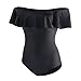 Tempt Me Women One Piece Solid Color Off-Shoulder Flounce Monokini Swimwear