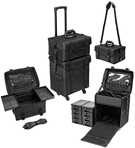 MallMall 2 in 1 Makeup Case Train Box Cosmetic Organizer Rolling Luggage Trolley Bag