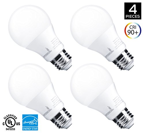 Hyperikon A19 Dimmable LED Light Bulb, 9W (60W Equivalent), ENERGY STAR Qualified, 3000K (Soft White Glow), CRI90+, 820 Lumens, Medium Screw Base (E26), UL-Listed, Standard Light Bulb (4 Pack)