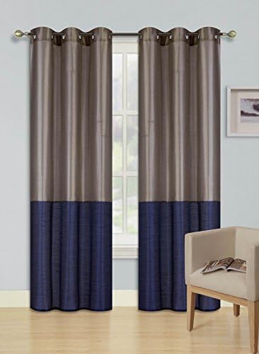 108" 1 Set 2 Tone Grommet Eclipse Window Curtain Blackout Panel (Eid) Taupe - Navy