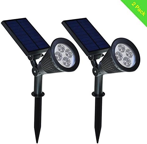 Solar Powered Light, 4 LED 2-in-1 Outdoor Waterproof Adjustable Landscape Spotlights, Wall Light Sensing Auto On/Off for Patio, Yard, Garden, Driveway, Pool Area (2 Pack)