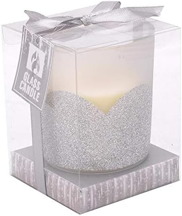 Scrafts Fragranced/Scented/Aroma Natural Wax Glitter Glass Candle, Size:LHB(inch)- 3x3.5x3, Silver