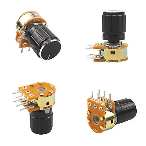 WayinTop 10pcs B50K 50K Ohm Knurled Shaft Dual Potentiometer Linear Taper Variable Resistor with Knob Nuts and Washers (Dual Linear B50K)