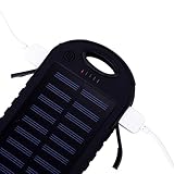 Solar Charger, 5000mAh Waterproof Portable Solar Power Bank Dual USB output Solar Backpack Charger with Portable Camping Light and Compass for iphone android phone charger battery (Black)