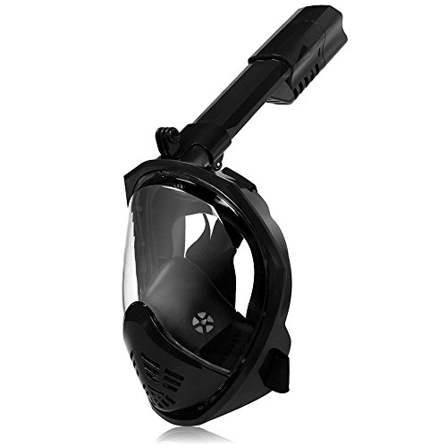 Zibet Full Face Snorkel Mask,Foldable Snorkeling Mask Diving Mask with Detachable Camera Mount Pivot Arm and Earplug,Full Arc Design 180 Degree View,Anti-fog for Kids Adults (Black, S/M)