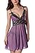 LOVEDATE Women's Sexy Lingerie Lace Babydoll Mesh Chemises Strappy Sleepwear (Medium, Purple)