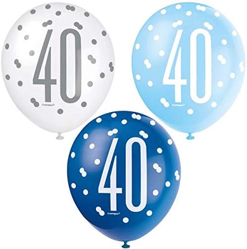Vibrant 40th Glitz Latex Balloons in Light Blue, Royal Blue, & White (30cm) - Perfect for Parties Celebrations & Events - 6ct - Image 3