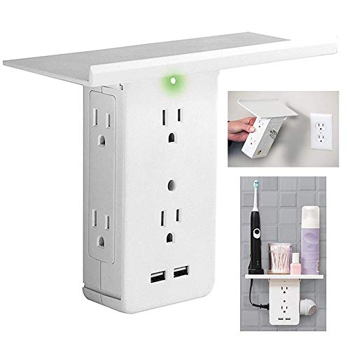 Lesgos Switch Socket Rack, 8 Port Wall Outlet Shelf with 6 Electrical Outlet Extenders and 2 USB Charging Ports for Bathroom Home Kitchen Office Living Rooms