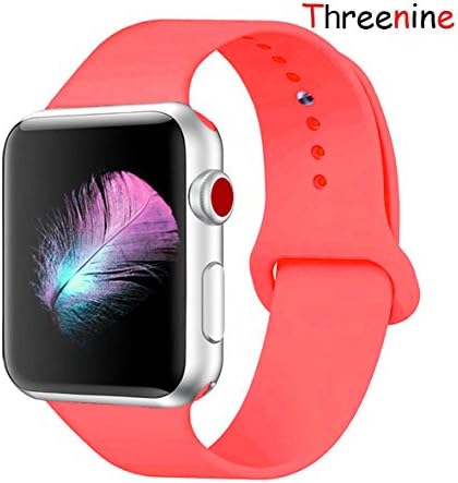 Threenine for Apple Watch Band, Durable Soft Silicone iWatch Strap Replacement Sport Band for Apple Watch Band Series 4 Series 3 Series 2 Series 1 Sport, Edition (Watermelon Red, 40mm(38mm) S/M)