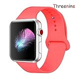 Threenine for Apple Watch Band, Durable Soft Silicone iWatch Strap Replacement Sport Band for Apple Watch Band Series 3 Series 2 Series 1 Sport, Edition (Watermelon red, 38mm S/M)