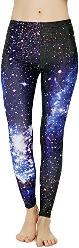 Sexyinlife Womens Skeleton Skull Galaxy Pattern Fashion Digital Print Stretchy High Waist Leggings Gym Tights,Galaxy Blue Small