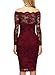 Miusol Women's Vintage Off Shoulder Flare Lace Slim Cocktail Pencil Dress,A-wine Red,Small