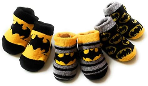DC Comics Batman Baby Booties Set, 3-Pack, 0-6 Months, Yellow, Black &amp; Grey