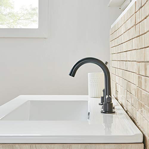 VESLA HOME 3-Hole Morden High Arch Widespread Two Handles Black Finish Bathroom Faucet, Bathroom Sink Faucet