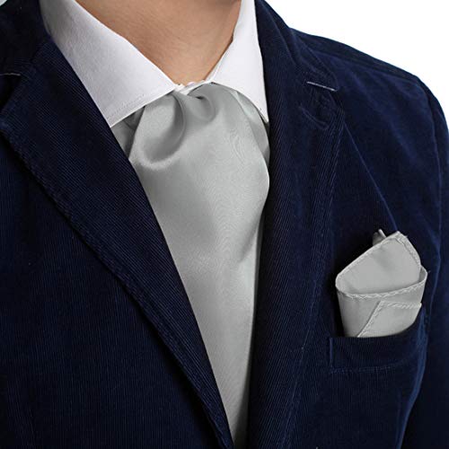 Silver Ascot Cravat Tie For Men Handkerchiefs Satin Solid Self Formal Cravat Scarf Hankies Evening Dan Smith Drc1E01H Silver