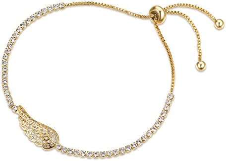 Angel Wing Cubic Zirconia Adjustable Tennis Bracelet Pull String Bracelet Gold Color