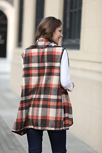 Imysty Womens Vest Sleeveless Plaid Open Front Lapel Cardigan Jackets with Pockets - Thumbnail 2