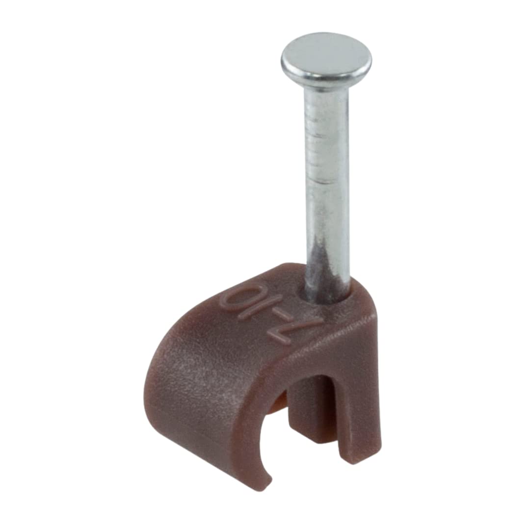 GTSE Round Brown Cable Clips, For Cables 7-10 mm, Box of 100, Skirting Wire Nail Clips, Cable Tacks for Ethernet, Electrical Cables, Walls