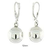 Sterling Silver High Polished Ball Leverback Dangling Earrings, 12mm