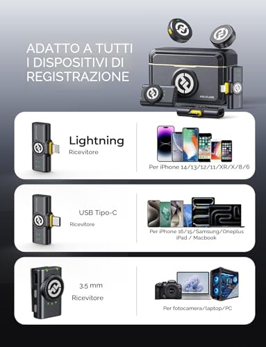 Hollyland Lark M2 Combo (2TX+3RX) Microfono Lavalier Wireless per Fotocamera, iPhone, Android, PC, 300m, 48kHz/24 bit, Hi-Fi Audio, ENC Anti-rumore, 40H, Microfono Lavalier per Livestream Vlog - Nero
