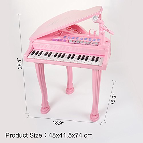 Mallya Musical Kids Electronic Keyboard Childs 37 key Toy Grand Beginner Baby Piano with Bench and Microphone Princess Pink - Thumbnail 7