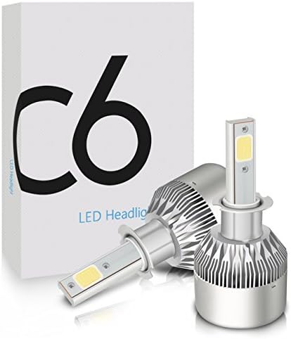 Mesllin LED COB Chips Headlight Bulbs, C6 H3 Auto Head Lamps Conversion Kits Replace for Car Halogen HID Xenon 120W 20000LM 6000K White Lamps, 60W/Bulb, 1 Yr Warranty (H3)