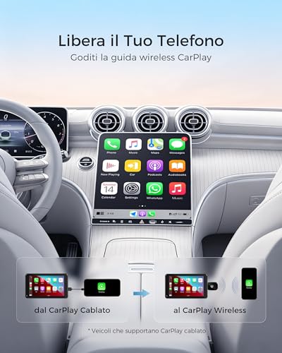 WityEye CarPlay Wireless Adapter Dual Core Wi-Fi 5.8GHz Bluetooth V5.3 Fast & Stable Plug & Play for Apple iPhone with iOS 10+ & Vehicles with Wired CarPlay Function (2016)