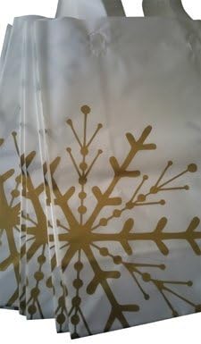 20 Gold Snowflake Gift Shopping Bags Bundle MEDIUM size 10X8X4 Inches includes 24 Sheets WHITE Tissue Filler Paper
