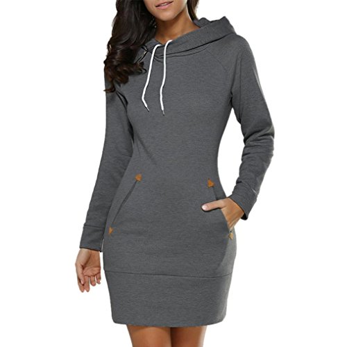 Long Hoodie Sweatshirt,Kintaz Women's Turtleneck Hooded Pullover Sweatshirts Outerwear Jacket Coat Long Hoodie with Kangaroo Pockets(4 Colors, Plus size available) (Dark Gray, Women Size:4XL) - Thumbnail 3