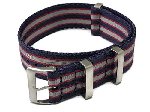 AquaNation - Watch Straps Seat Belt Silk Weaved Nylon Premium Quality Silk NATO Straps | Heavy Duty Military Style Replacement Watch Band | Choice of Color and Size 20mm, 22mm (22mm, Blue/Red/Silver)