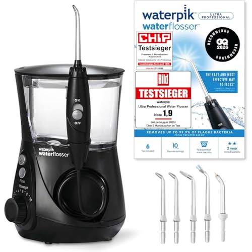 Waterpik Professional Water Flosser, Testsieger 2025, Precision Pulse Technology, TÜV Siegel, bis zu 99,9 Prozent Plaque Entfernung, 6x Aufsätze, 10x 