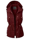 LE3NO Womens Drawstring Waist Hoodie Military Anorak Vest with Pockets