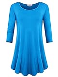 JollieLovin Womens 3/4 Sleeve Loose Fit Swing Tunic Tops Basic T Shirt (Deep Sky Blue, L)