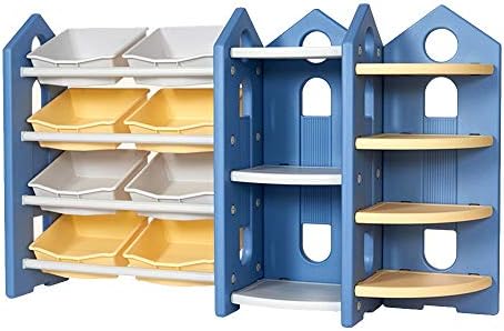 Xyanzi おもちゃ 絵本ラック キッズ書棚 8複数の色のプラスチックビンシェルフと子供の多層プラスチック製のおもちゃの収納ラックラックベビー本棚 B ブルー Color 大放出セール