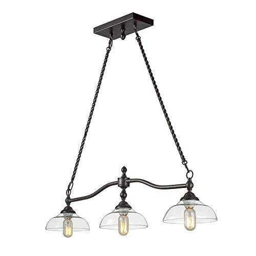 LOG BARN A03297 Farmhouse Style Island Lighting, 3-Light Linear Chandeliers Kitchen Light Fixture with Glass Shades