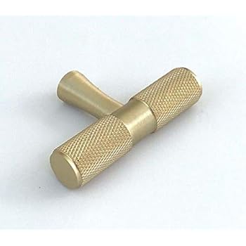 Knurled Texture Solid Brass Hardware Cabinet T-Bar Pull Handles - Round Bar Series - Brushed ...