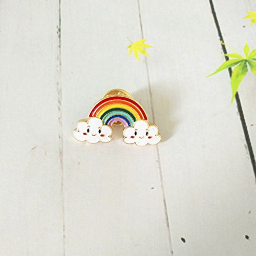 MANZHEN Gold Silver Sun Cloud Rainbow Enamel Brooch Lapel Pin Badge(Silver rainbow)