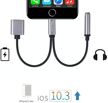 Trandpter 2 in 1 Lightning Cable to 3.5mm Headphone Jack Adapter | Stereo Jack Adapter &amp; Fast Charging Lightning Adapter Cable for iPhone 7 | iPhone 7 Plus Silver Compatible with iOS 10.3 (Silver)