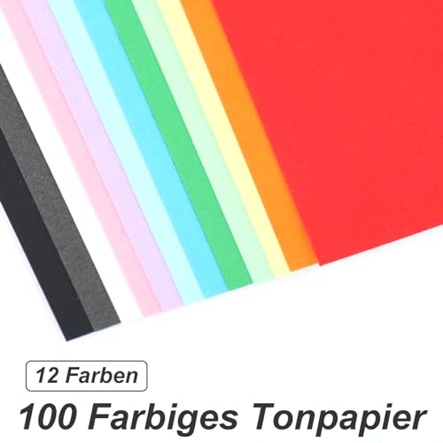 VGOODALL 100 Blatt Tonpapier, Farbigen Kopierpapier 12 Farben Bastelkarton TonPapier 13 x 18 cm für DIY Kunst Handwerk Drucken Skizzieren