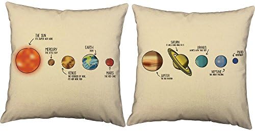 RoomCraft Set of 2 Outer Space Solar System Throw Pillow Covers 18x18 Square Natural Cotton Astronomy Shams