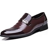 OUOUVALLEY Mens Patent Leather Tuxedo Dress Shoes Lace up Pointed Toe Oxfords 1866 Brown 10D(M) US