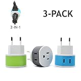 European Power Plug Adapter by OREI with 2 USA Inputs - Travel 3 Pack - Type C (US-9C) - Turkey, Italy, Iceland, and More - Safe Grounded Use with Cell Phones, Laptop, Camera Chargers, CPAP, and More